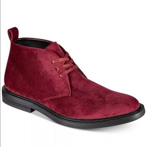 NWOT Men's INC Salem Burgundy Velvet Chukka Boots WINE Red Nice!!